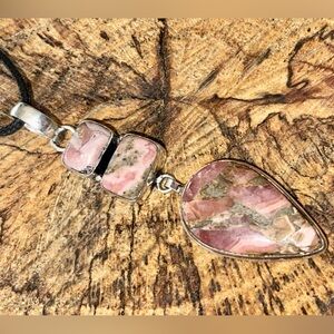 Light Pink Rhodochrosite with Pyrite Pendant 3”